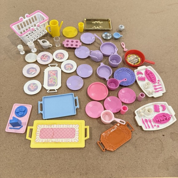 Mattel Other - Vintage 80s/90s Barbie Kitchen Dishes Mega Lot Serving Trays Sweet Roses 40+ Pcs